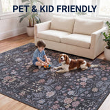 Norvyn Art Nouveau Floral Border Machine-washable Area Rug