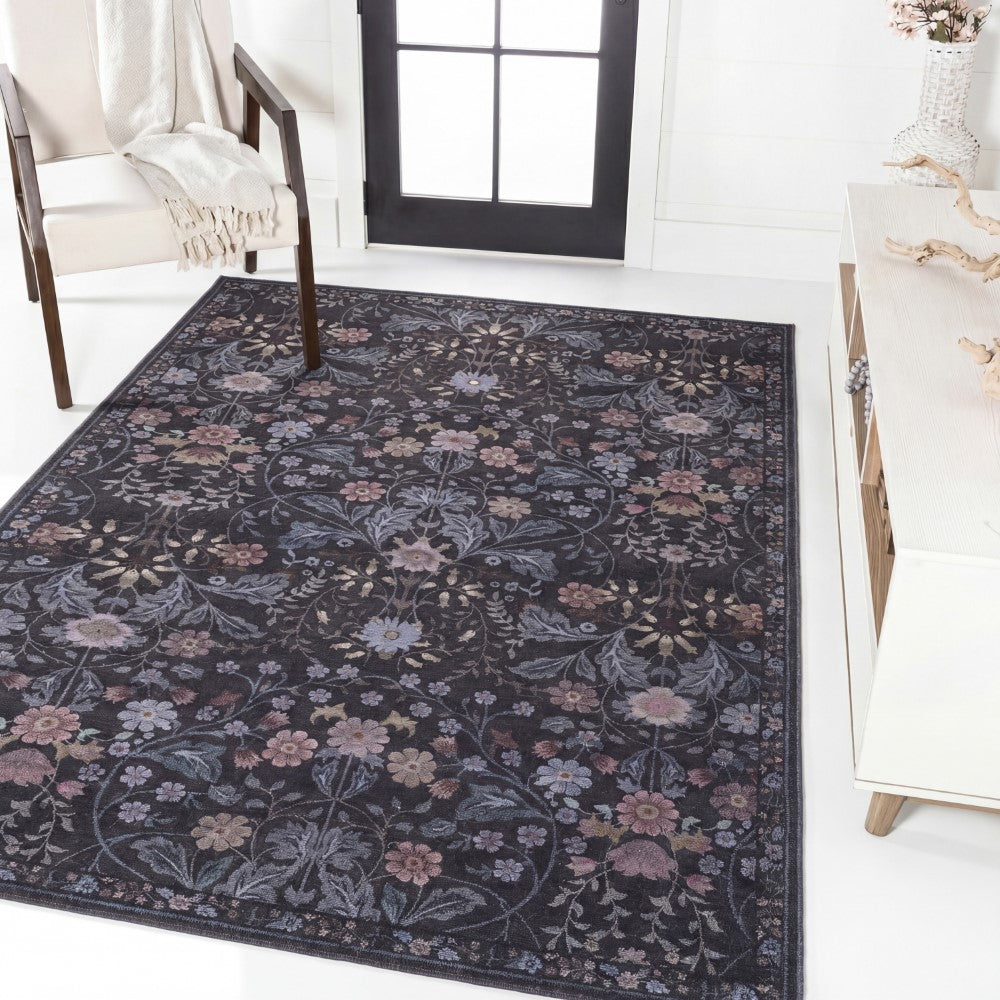 Norvyn Art Nouveau Floral Border Machine-washable Area Rug