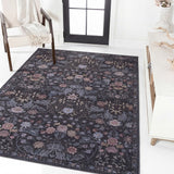 Norvyn Art Nouveau Floral Border Machine-washable Area Rug