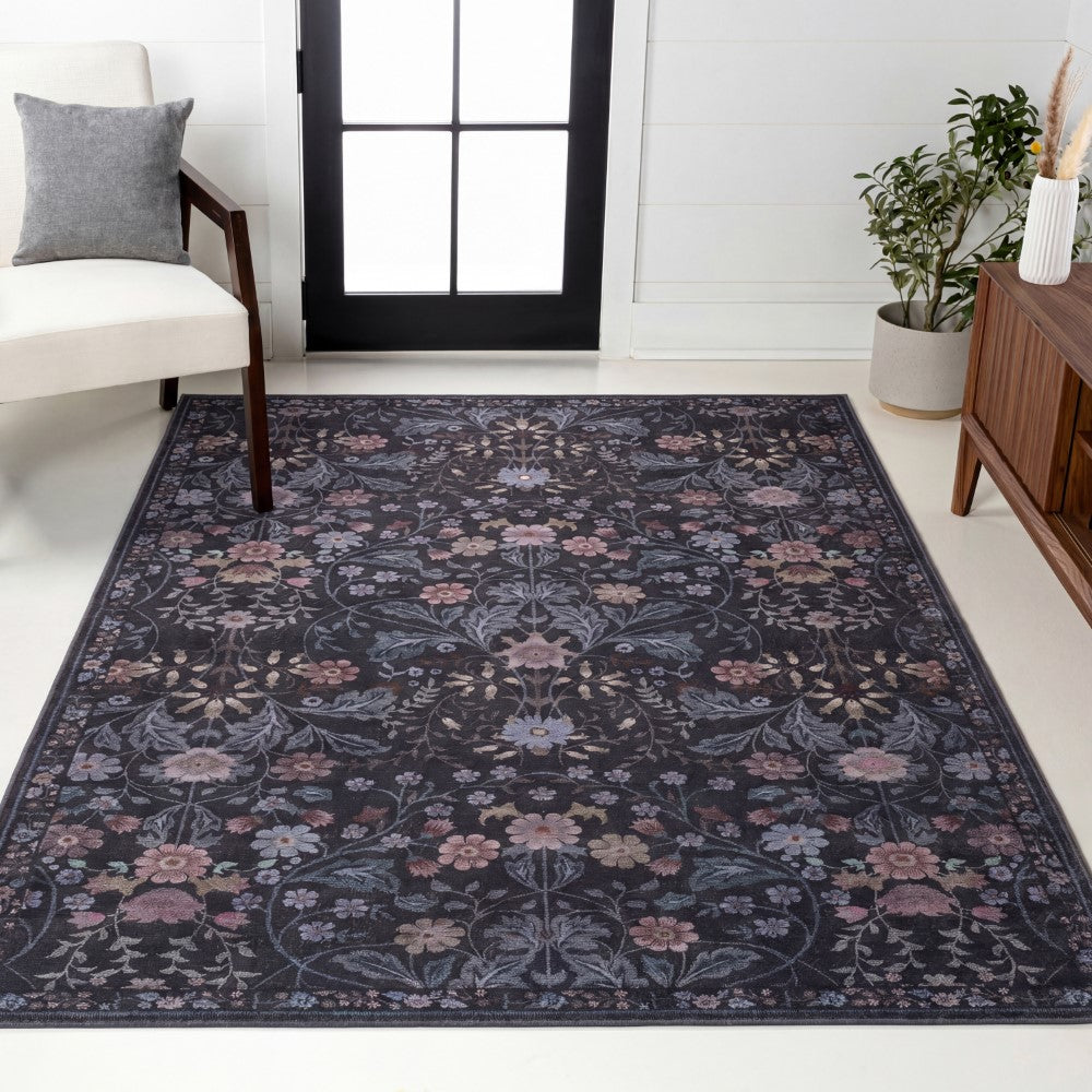 Norvyn Art Nouveau Floral Border Machine-washable Area Rug