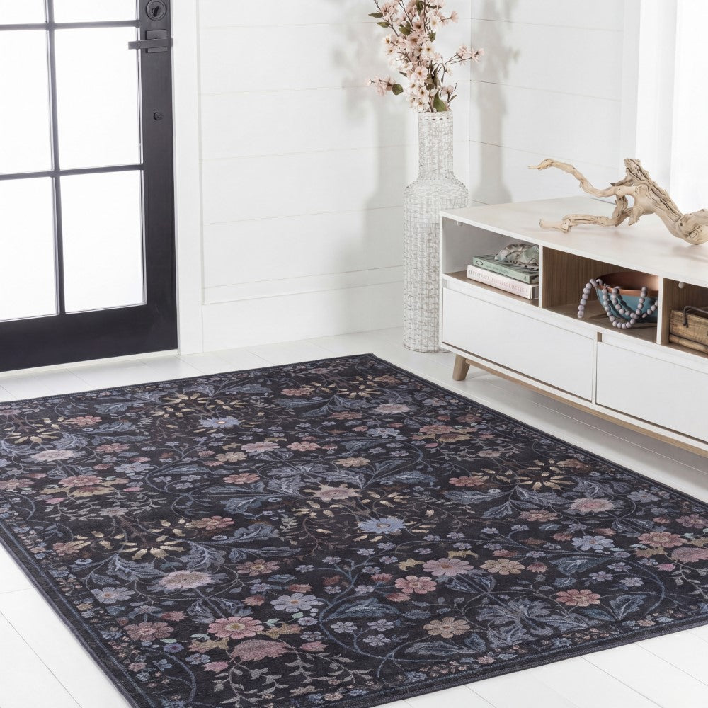 Norvyn Art Nouveau Floral Border Machine-washable Area Rug