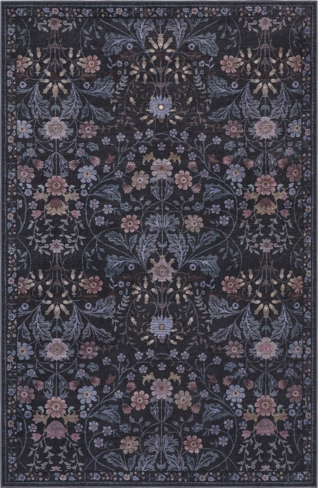 Norvyn Art Nouveau Floral Border Machine-washable Area Rug