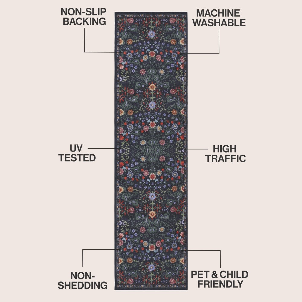 Norvyn Art Nouveau Floral Border Machine-washable Area Rug