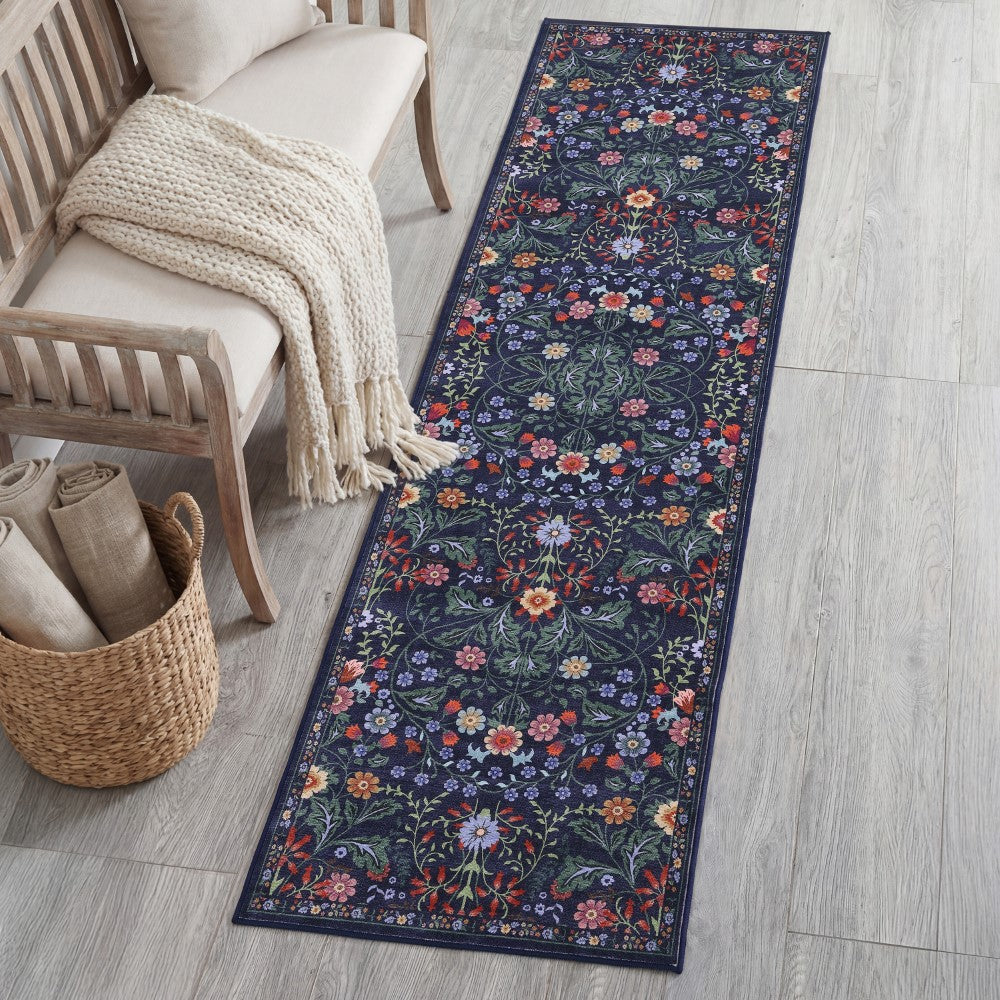 Norvyn Art Nouveau Floral Border Machine-washable Area Rug