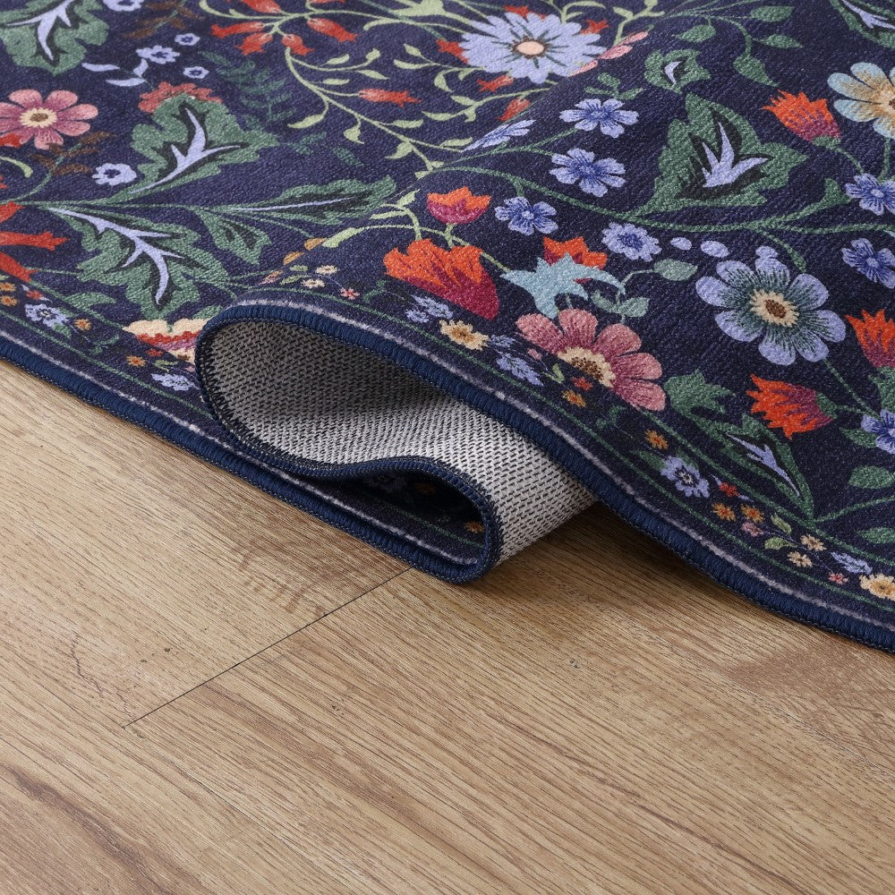 Norvyn Art Nouveau Floral Border Machine-washable Area Rug