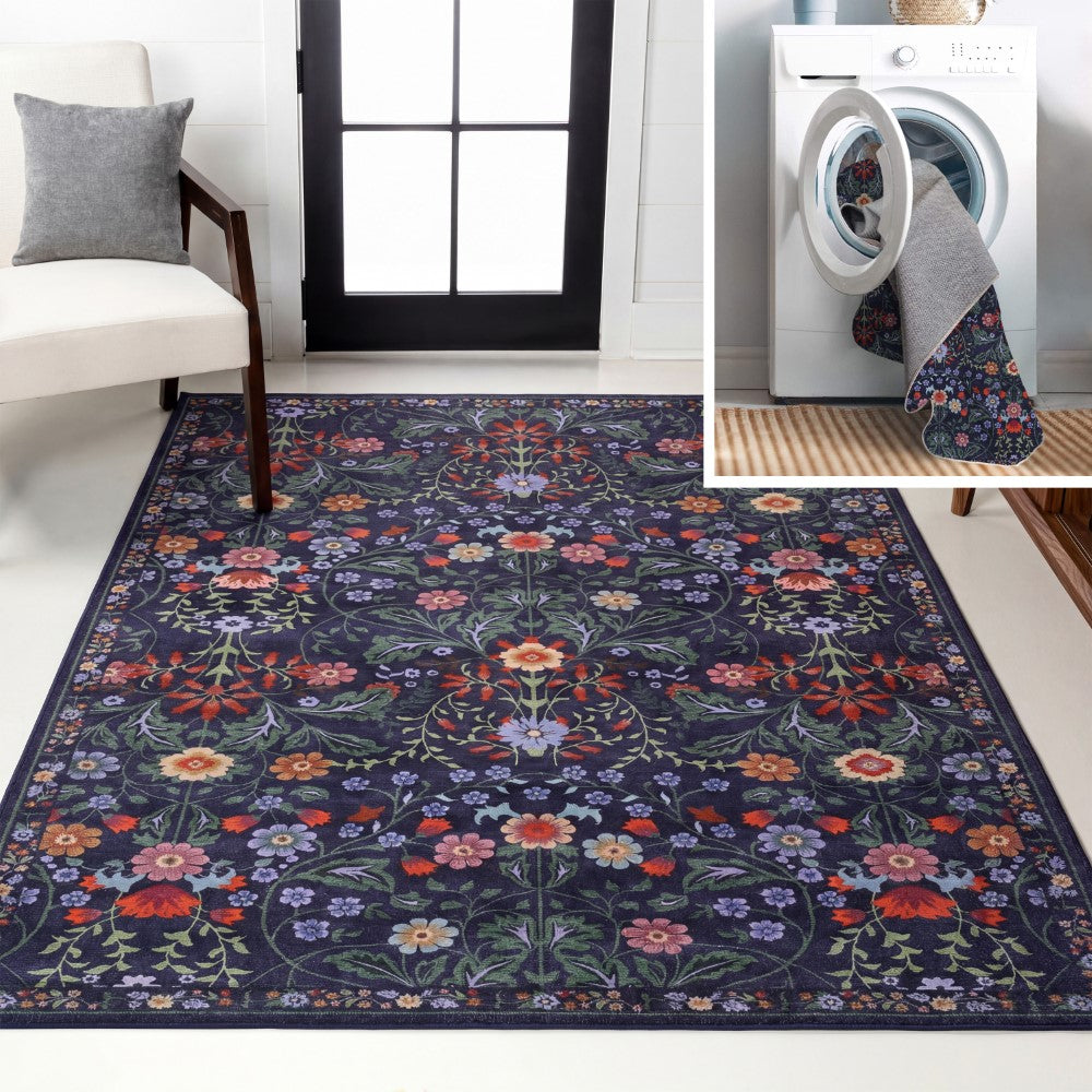 Norvyn Art Nouveau Floral Border Machine-washable Area Rug