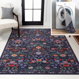 Norvyn Art Nouveau Floral Border Machine-washable Area Rug