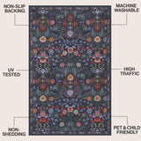 Norvyn Art Nouveau Floral Border Machine-washable Area Rug