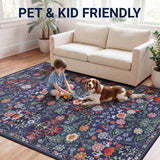 Norvyn Art Nouveau Floral Border Machine-washable Area Rug