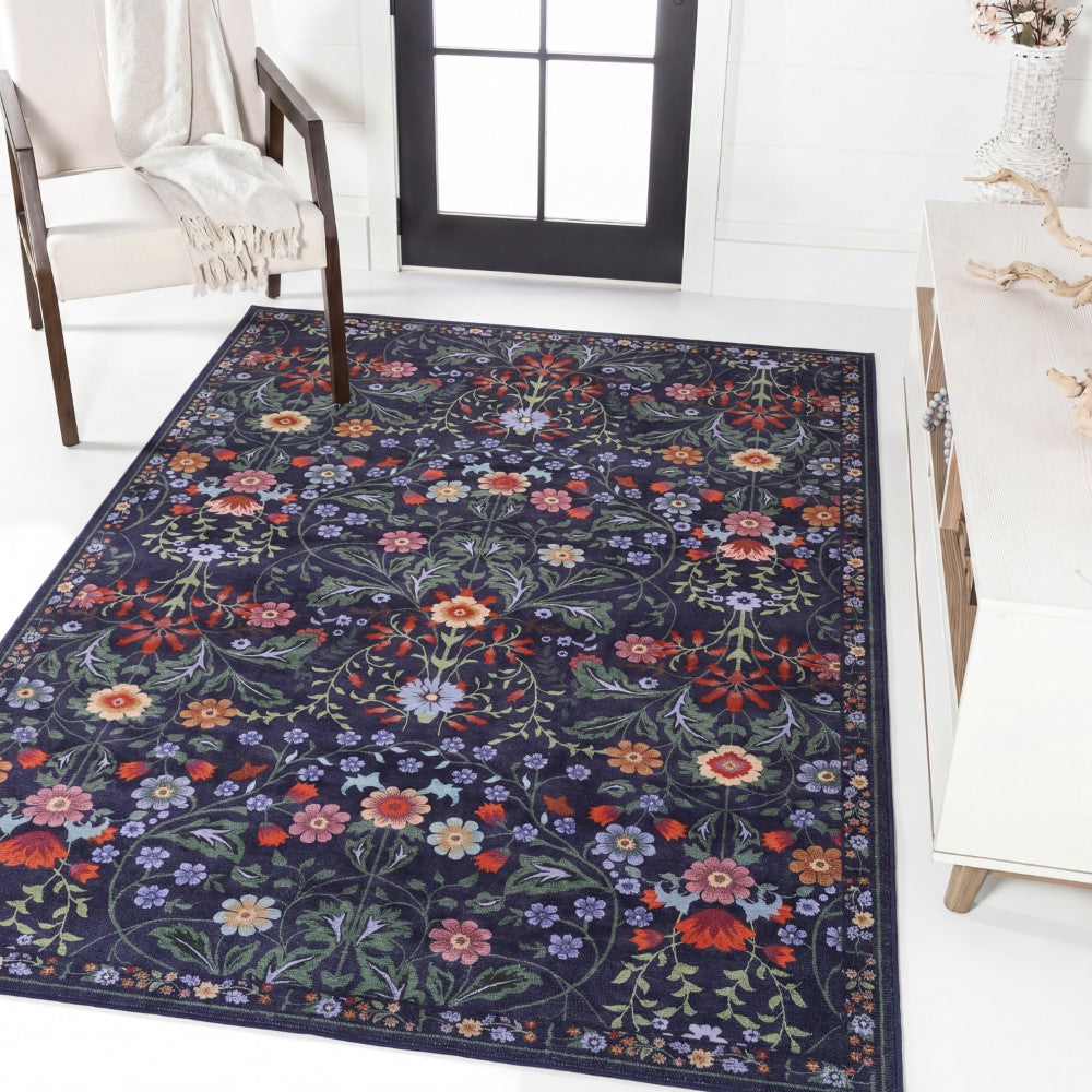 Norvyn Art Nouveau Floral Border Machine-washable Area Rug