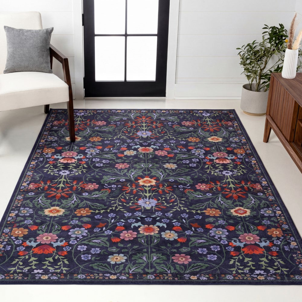 Norvyn Art Nouveau Floral Border Machine-washable Area Rug