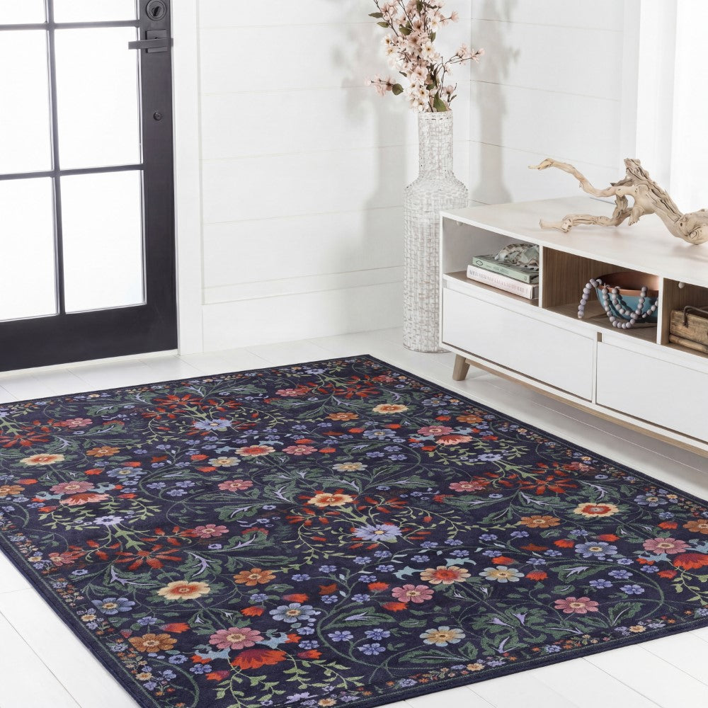 Norvyn Art Nouveau Floral Border Machine-washable Area Rug