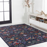 Norvyn Art Nouveau Floral Border Machine-washable Area Rug