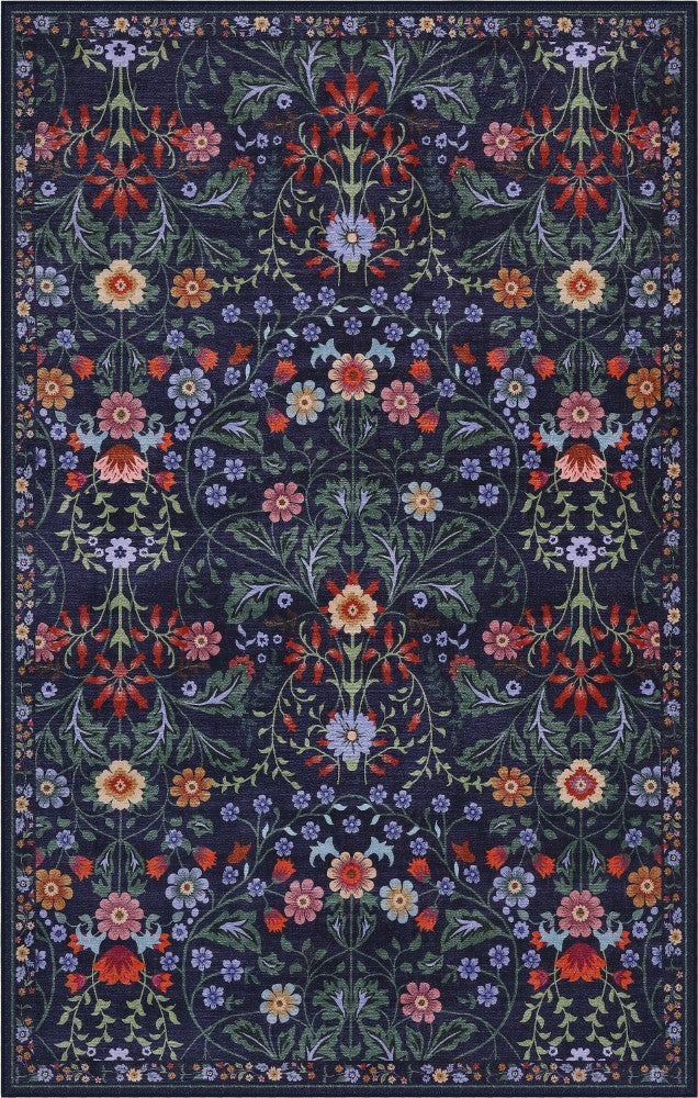 Norvyn Art Nouveau Floral Border Machine-washable Area Rug