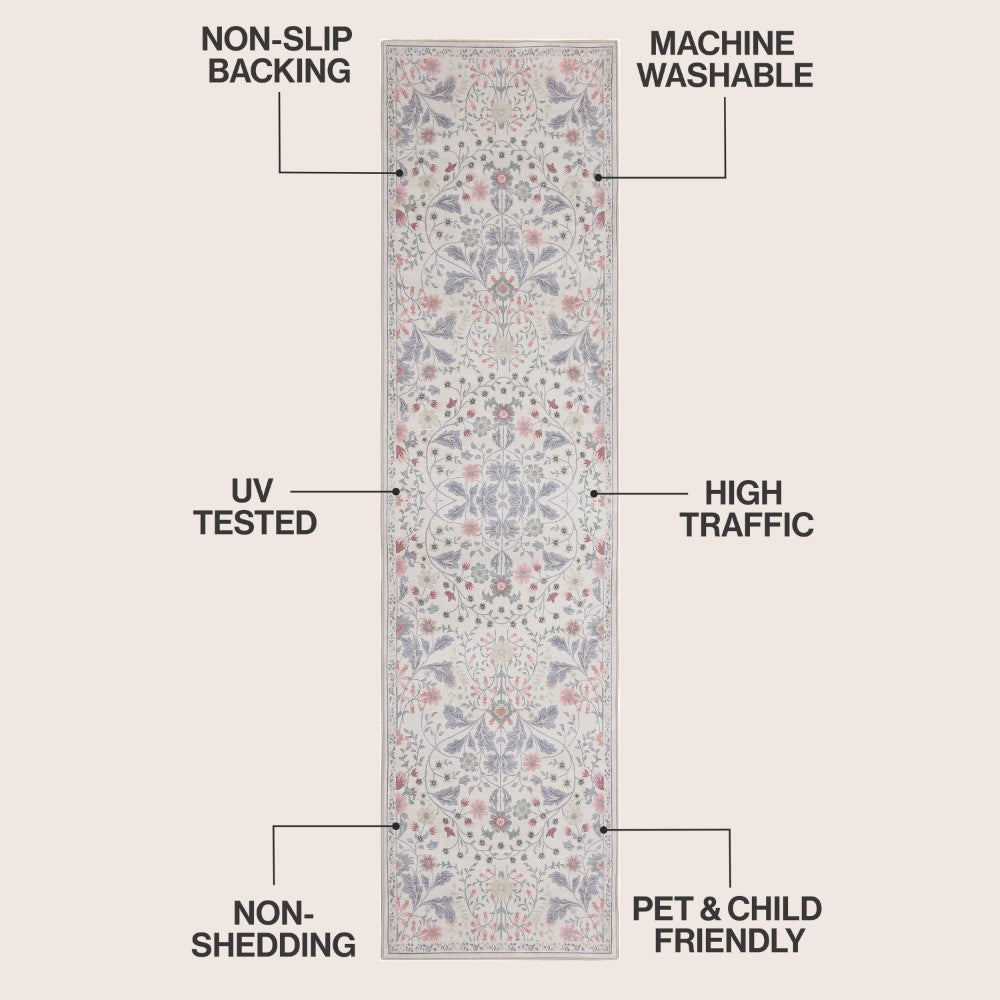 Norvyn Art Nouveau Floral Border Machine-washable Area Rug