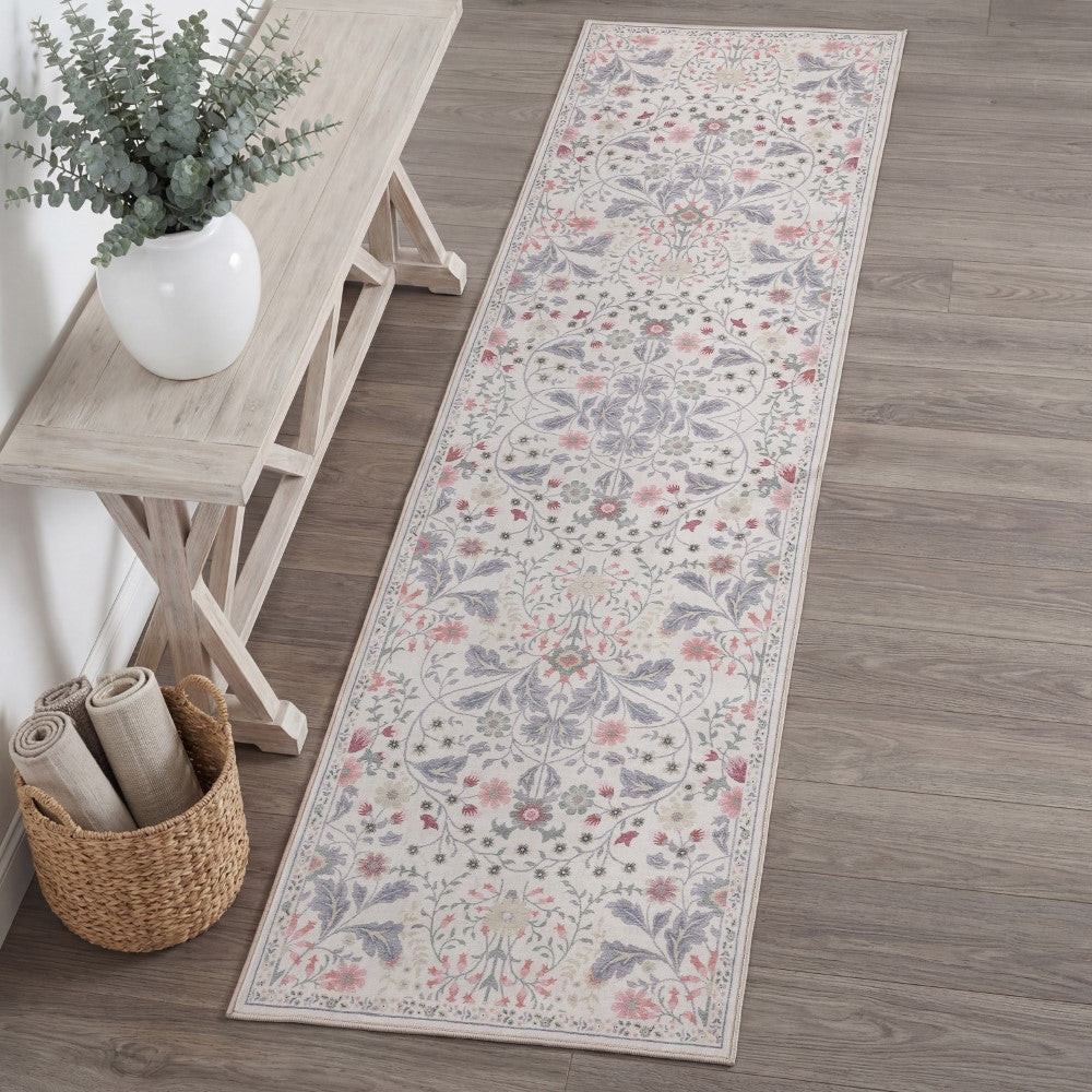 Norvyn Art Nouveau Floral Border Machine-washable Area Rug