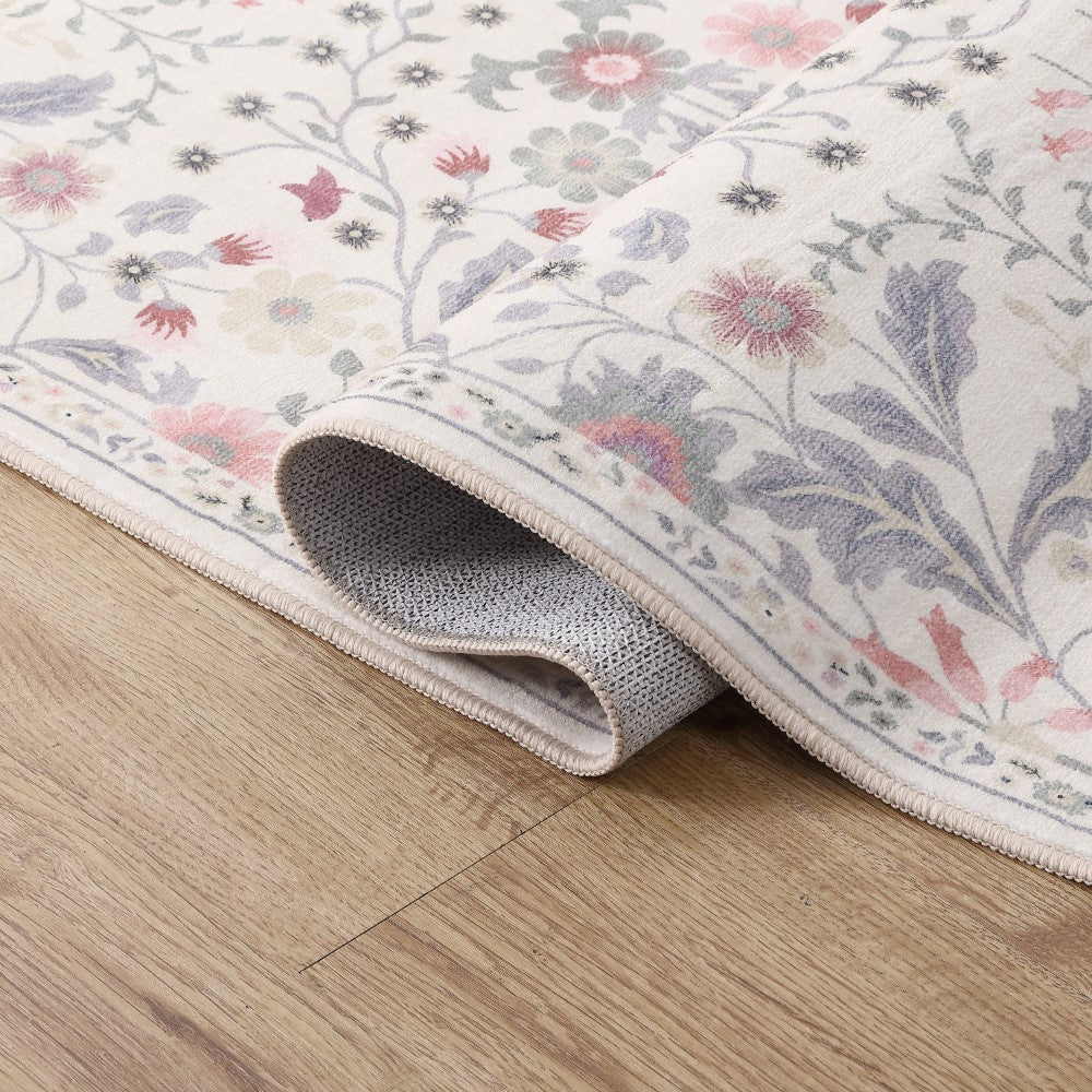 Norvyn Art Nouveau Floral Border Machine-washable Area Rug
