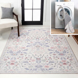 Norvyn Art Nouveau Floral Border Machine-washable Area Rug
