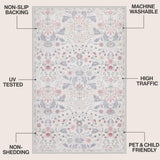 Norvyn Art Nouveau Floral Border Machine-washable Area Rug