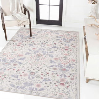 Norvyn Art Nouveau Floral Border Machine-washable Area Rug