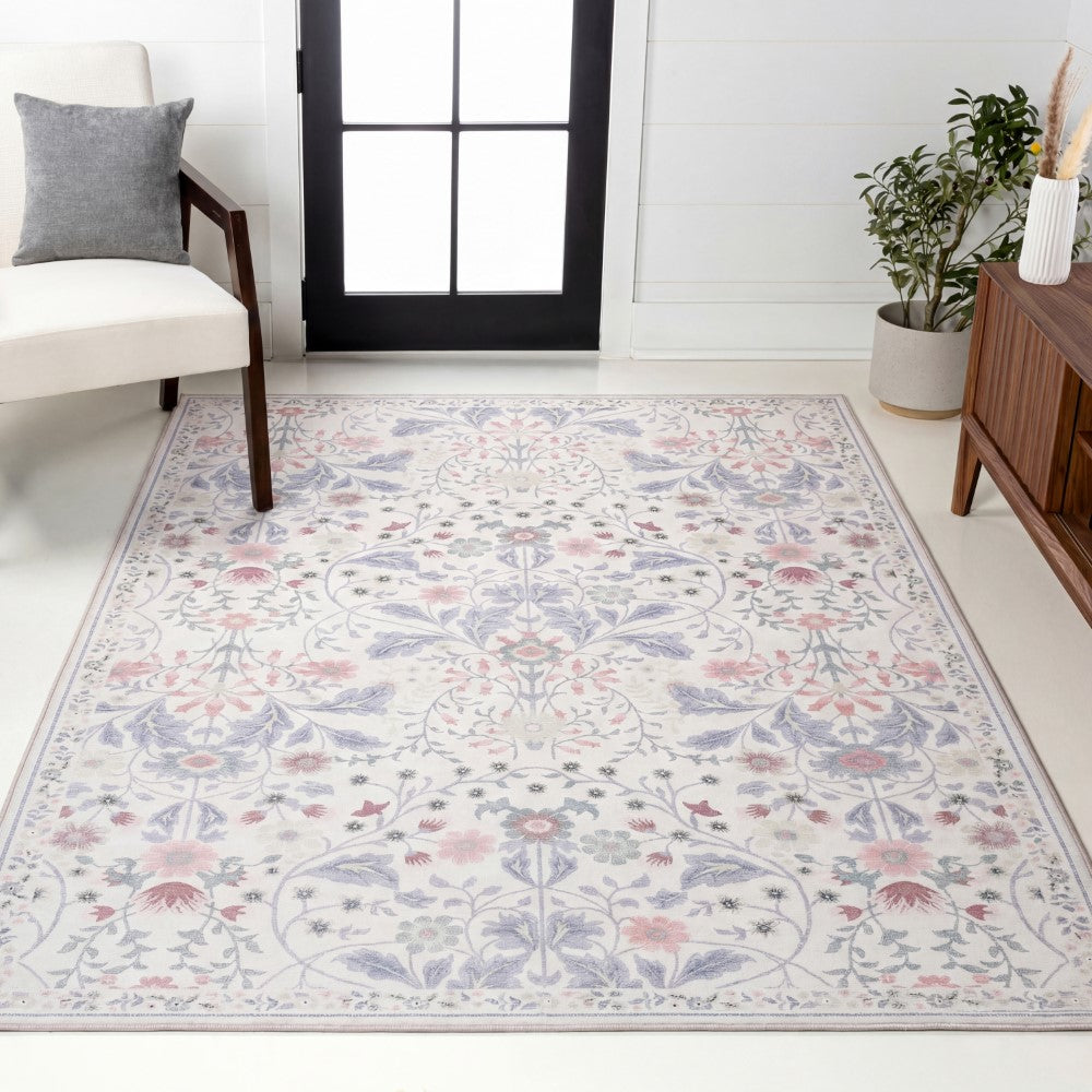 Norvyn Art Nouveau Floral Border Machine-washable Area Rug