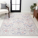 Norvyn Art Nouveau Floral Border Machine-washable Area Rug