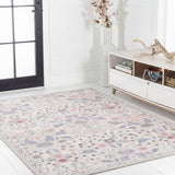 Norvyn Art Nouveau Floral Border Machine-washable Area Rug