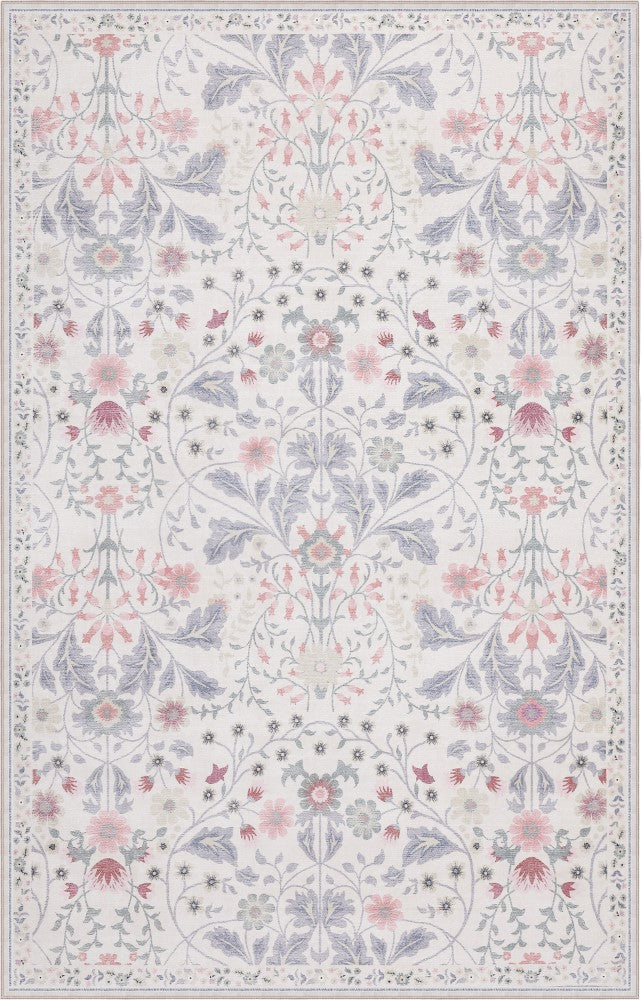 Norvyn Art Nouveau Floral Border Machine-washable Area Rug