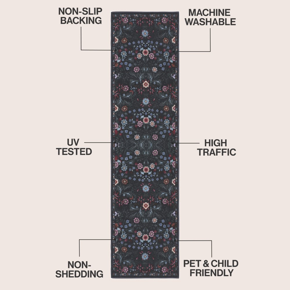 Norvyn Art Nouveau Floral Border Machine-washable Area Rug