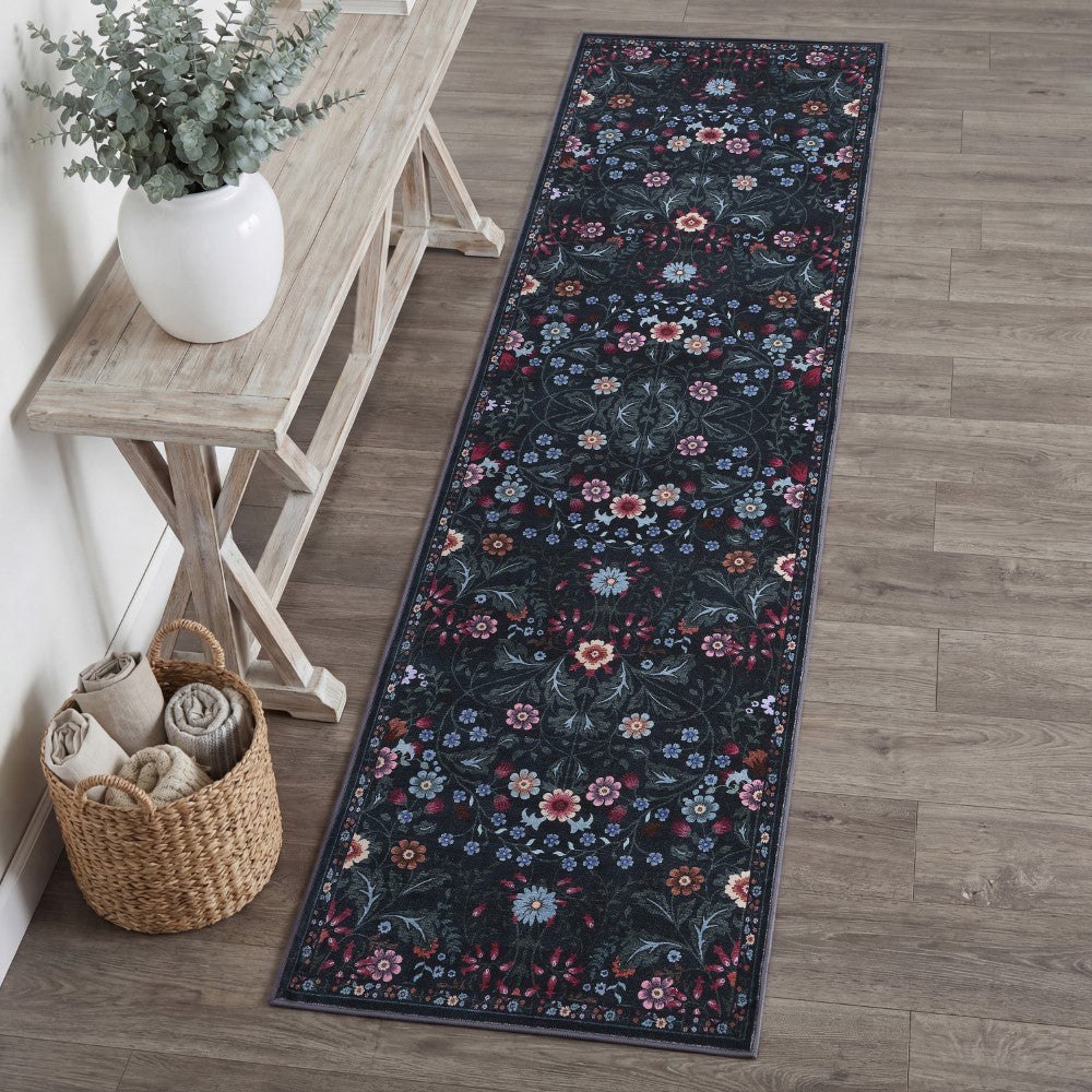 Norvyn Art Nouveau Floral Border Machine-washable Area Rug