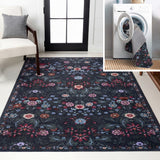 Norvyn Art Nouveau Floral Border Machine-washable Area Rug