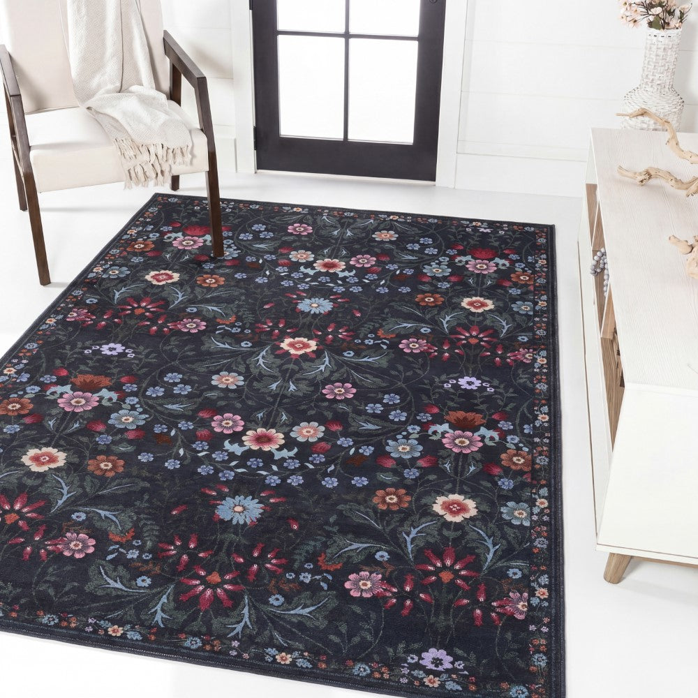 Norvyn Art Nouveau Floral Border Machine-washable Area Rug
