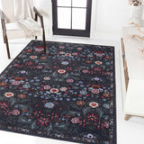 Norvyn Art Nouveau Floral Border Machine-washable Area Rug