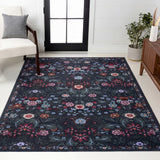 Norvyn Art Nouveau Floral Border Machine-washable Area Rug