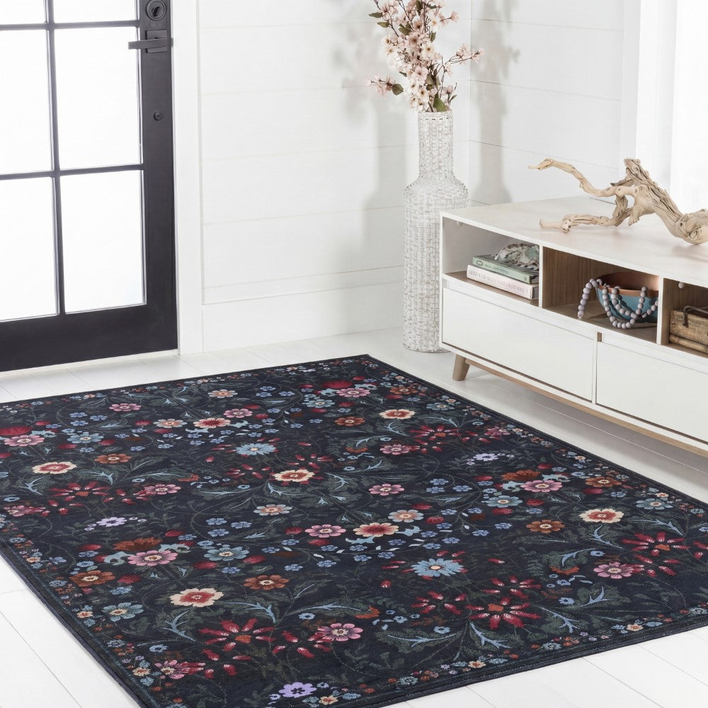 Norvyn Art Nouveau Floral Border Machine-washable Area Rug
