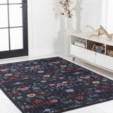 Norvyn Art Nouveau Floral Border Machine-washable Area Rug