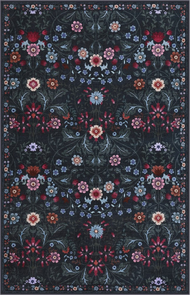 Norvyn Art Nouveau Floral Border Machine-washable Area Rug