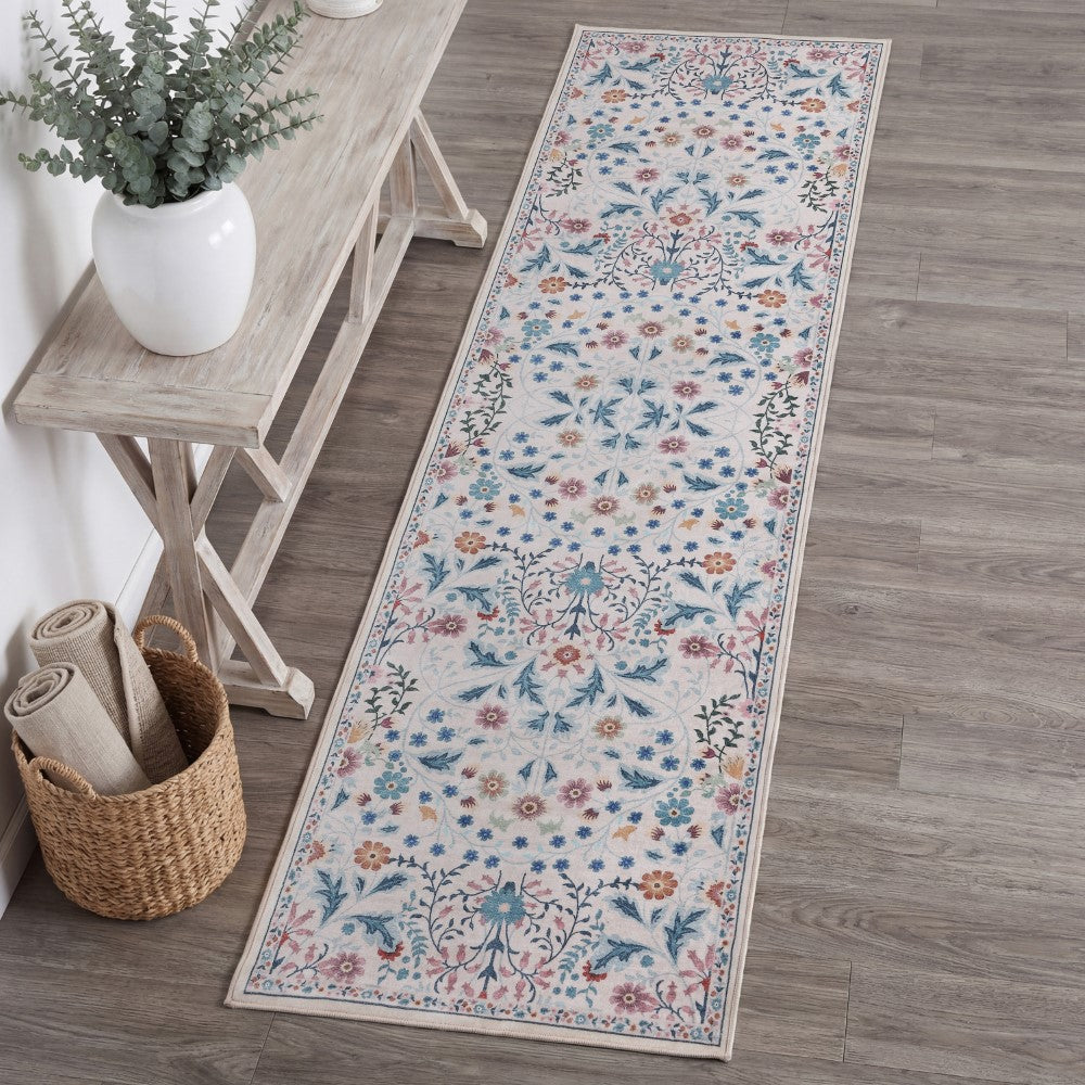 Norvyn Art Nouveau Floral Border Machine-washable Area Rug