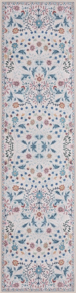 Norvyn Art Nouveau Floral Border Machine-washable Area Rug