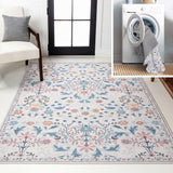 Norvyn Art Nouveau Floral Border Machine-washable Area Rug