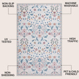 Norvyn Art Nouveau Floral Border Machine-washable Area Rug