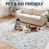 Norvyn Art Nouveau Floral Border Machine-washable Area Rug