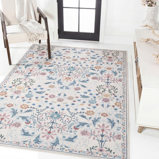 Norvyn Art Nouveau Floral Border Machine-washable Area Rug