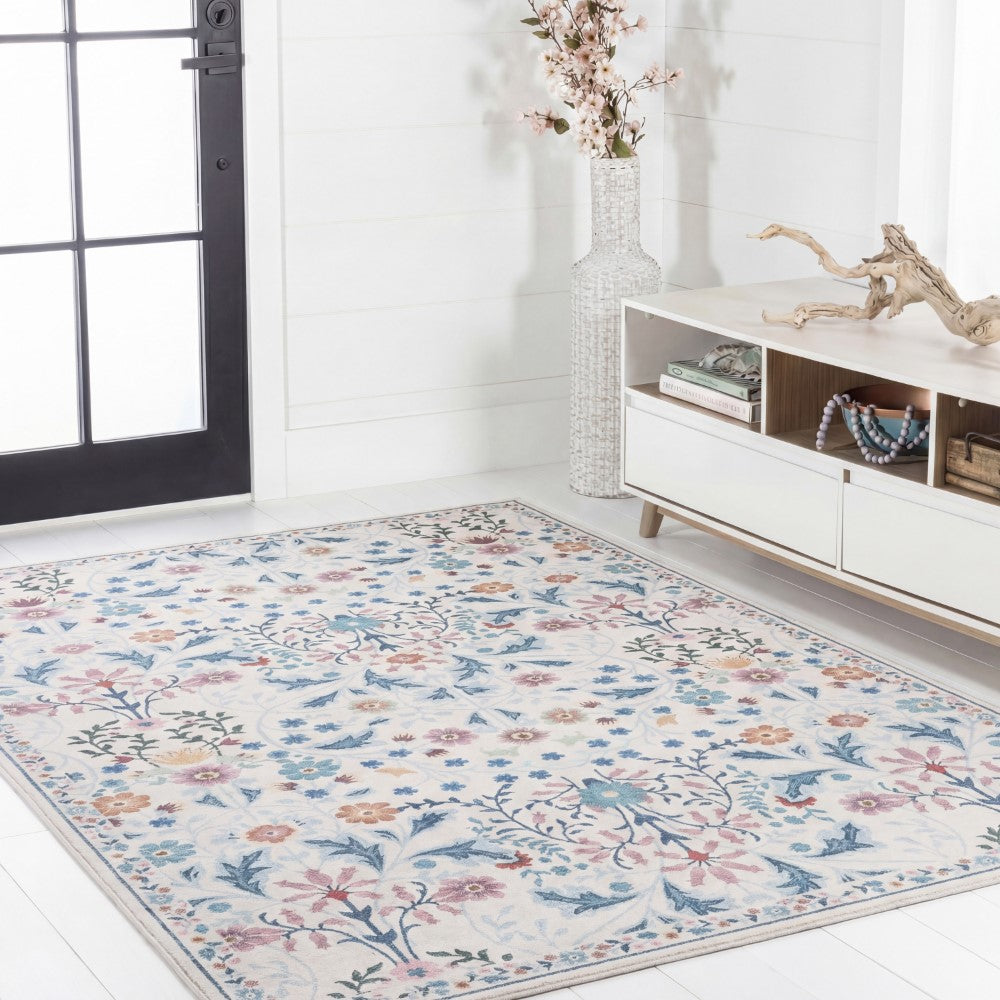 Norvyn Art Nouveau Floral Border Machine-washable Area Rug