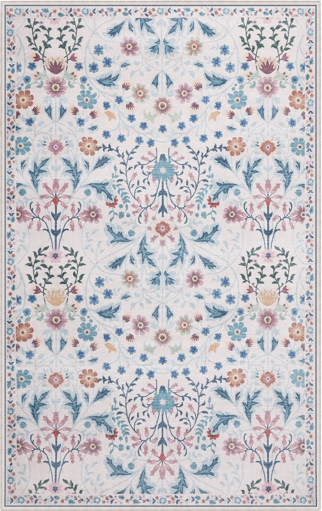 Norvyn Art Nouveau Floral Border Machine-washable Area Rug
