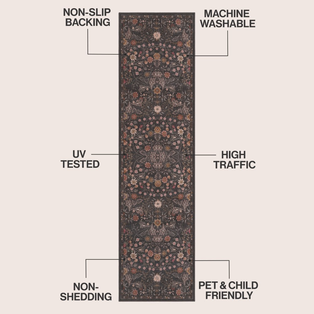 Norvyn Art Nouveau Floral Border Machine-washable Area Rug