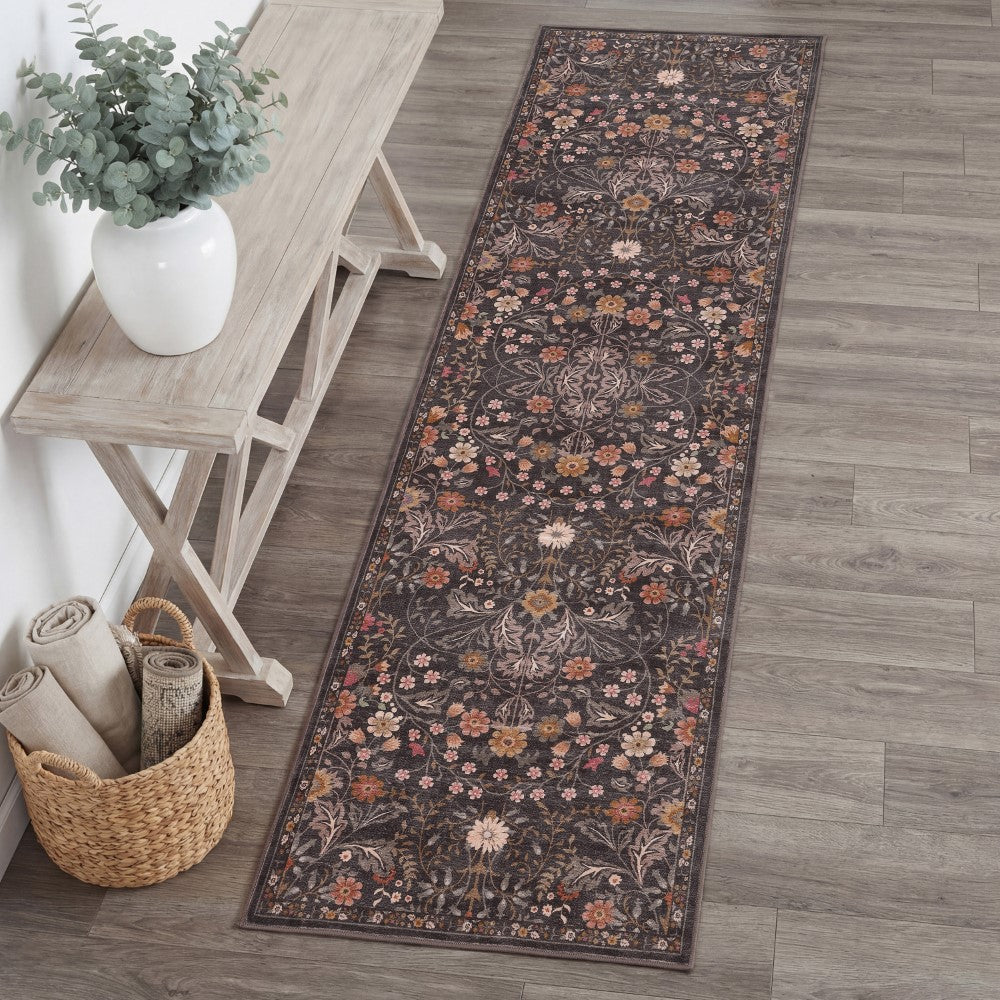 Norvyn Art Nouveau Floral Border Machine-washable Area Rug