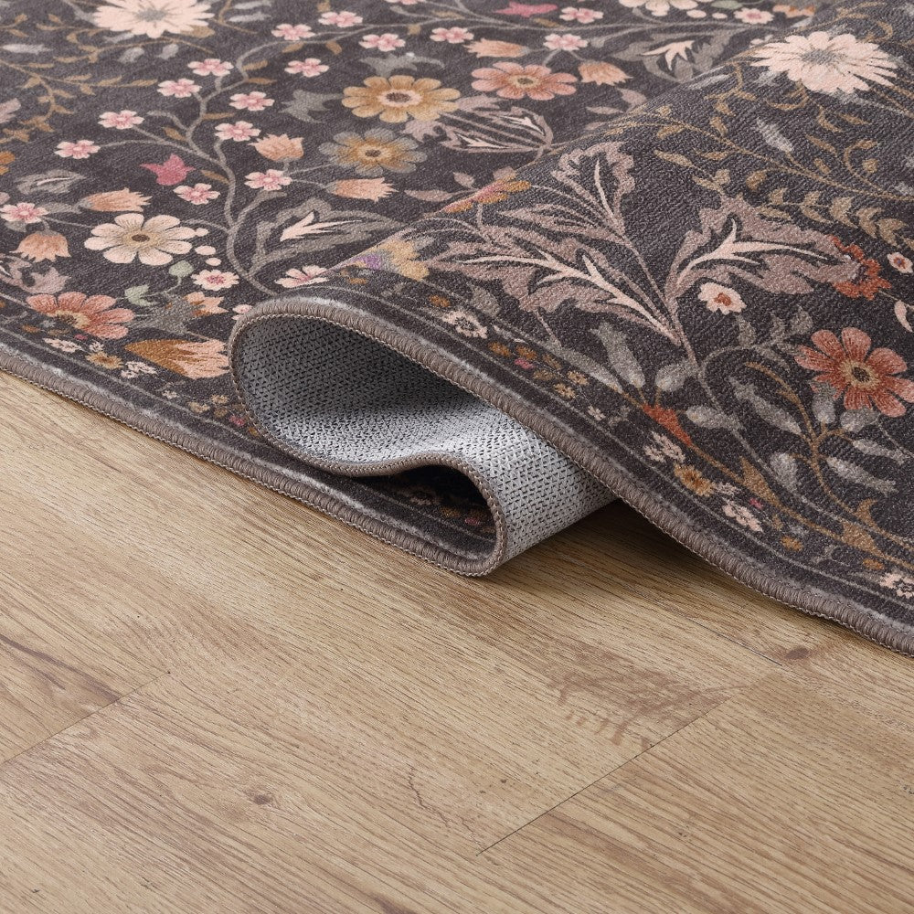 Norvyn Art Nouveau Floral Border Machine-washable Area Rug