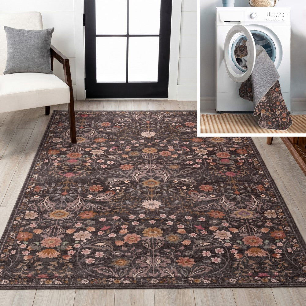 Norvyn Art Nouveau Floral Border Machine-washable Area Rug