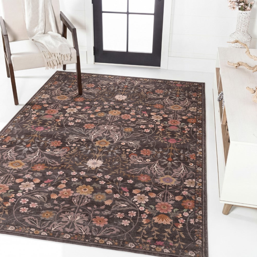 Norvyn Art Nouveau Floral Border Machine-washable Area Rug